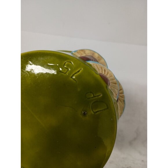 Vintage 75 Ceramic Green Mushroom Design Planter Flower Pot Signed Retro Cottage - Picture 8 of 10